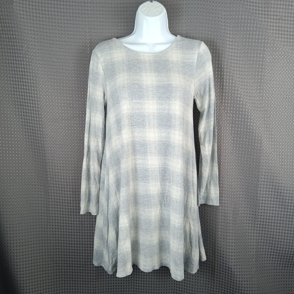 Old Navy Womens Grey Plaid Long Sleeve Swing Dress Petite Medium A-Line Mini - Picture 1 of 10